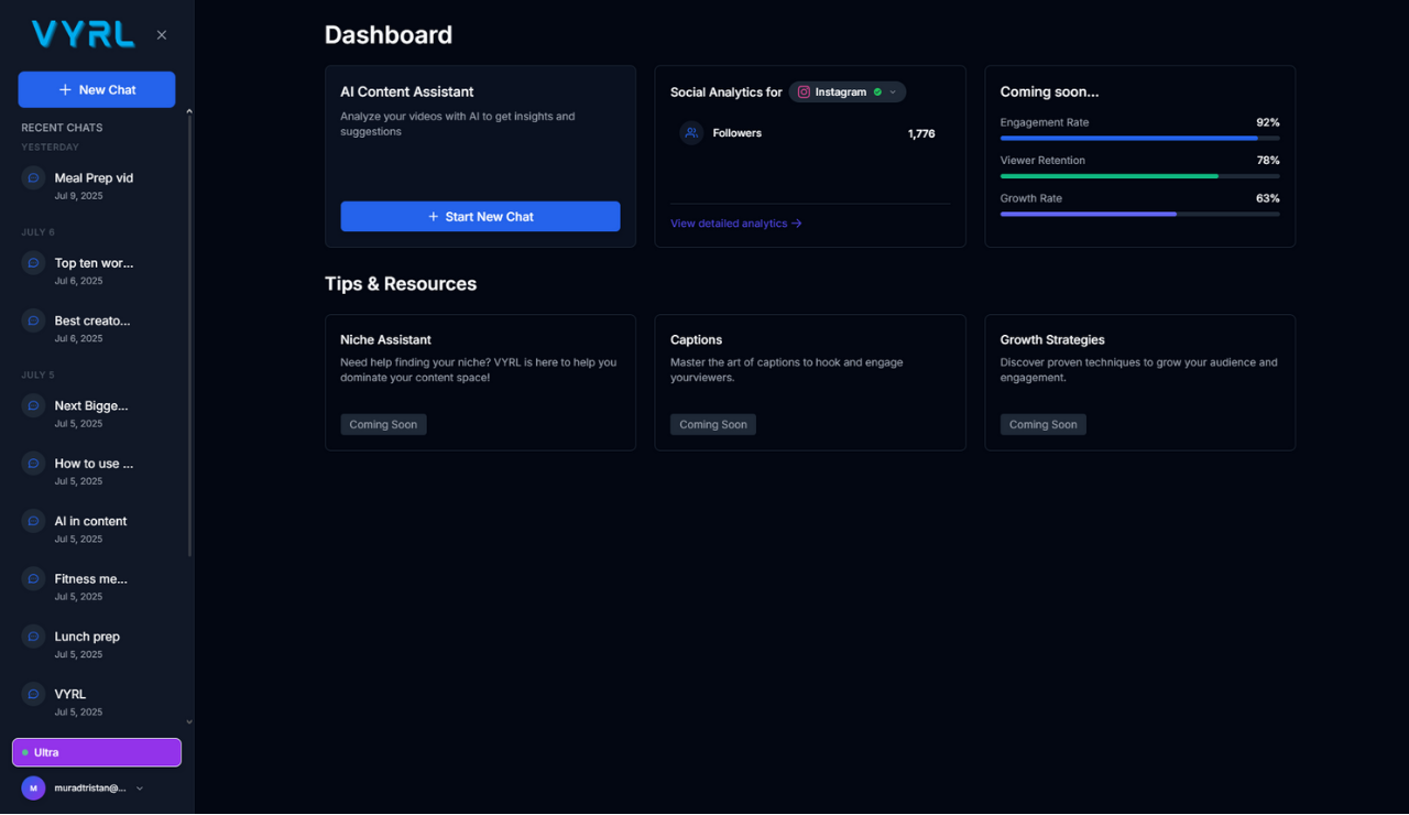VYRL Dashboard - AI-powered content predictions interface